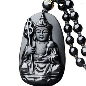 Anhänger Halsketten Charmante natürliche schwarze Obsidian chinesische Buddhismus Amulett Buddha Glück Halskette handgemachte Mode Kristall Geschenk Schmuck