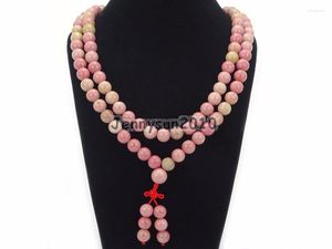 Strand Natural Rhodocrosite 10mm Gemas Buddhist Stone 108 Prayer Mala Long Colar Long Bracelete multifuncional 5strands/pack