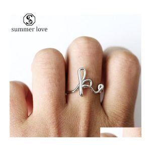 Band Rings Design Az English Letter Initial Sier Creative Open Ring Adjustable Statement Party Charm Jewelry Gift For Women Girlsy D Dhvcj