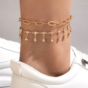 Ankletter Toconacharms Key Anklet Wafer Shiny Rhinestone Foot Chain Justerbar Bohemiska smyckespresent för kvinnor män 2 st/set 21654