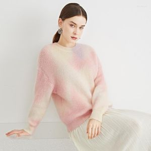 Kvinnors tröjor Tie-Dye Printed Wool Mohair Sweater 2023 Autumn and Winter Loose Softable Pullover Women 1012