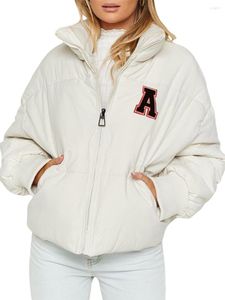 Jackets femininos femininos femininos com puffer de algodão com algodão puffer de jaqueta cortada stand stand zip-up acolchoado buft short abawn manga longa quente