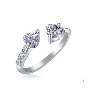 Bandringe Doppelherz FL Diamant Öffnungsring Zirkon Weihnachtsverzierung Geschenk für Frauen Drop Lieferung Schmuck Dhgcd