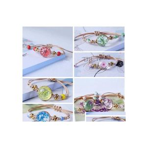Charmarmband glasboll torkat blomma armband handgjorda rep knut fl￤tade keramik p￤rlor smycken droppleverans ot5ec