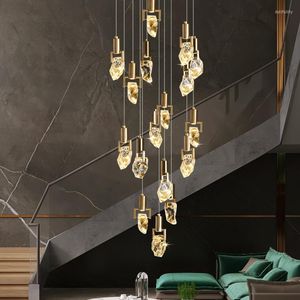 Kronleuchter Moderne Diamant-Kristall-Kronleuchter für Treppenhaus Wohnzimmer Lange LED Cristal Hängeleuchten Gold Home Decor Leuchte