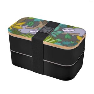 Dinnerware Sets 2023 Wooden Lid PP Material Fashionable Strap Double Layer Lunch Box Knife Fork Forest Koala