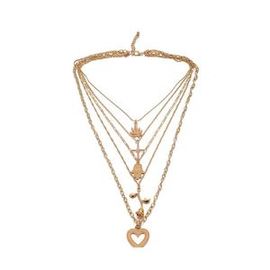 Pendant Necklaces Fashion Vintage Mtilayer Crystal Necklace Women Gold Color Beads Moon Star Horn Crescent Choker Jewelry Drop Deliv Otpdw