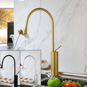Kitchen Faucets YANKSMART Matte Black Swivel Spout Sink Faucet Single Lever Mixer Water Tap Deck Mounted Rose Gold