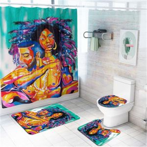 Bath Mats 4Pcs/set Bathroom Mat Set Non-slip Coral Fleece Shower Curtain Floor Washable Toilet Rug Decor