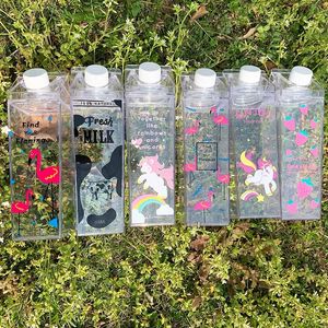 500ml Plastic Milk Carton Water Bottles BPA Free Clear Transparent Outdoor Travel Square Juice Box