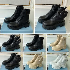 Män kvinnor rois stövlar designer ankel martin boot läder nylon avtagbar påse bootie militär inspirerade stridskor ursprungl storlek 35-45