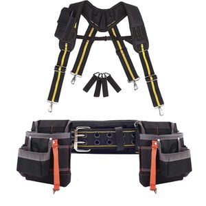 Tool Bag 4Pcs Tool Belt Suspenders Bag Set Adjustable Lumbar Support Tool Belt and Yoke-style Suspenders for Carpenter Electrician 230130