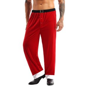 Cal￧a masculina natal vermelha cal￧a solta cal￧a santa fantasia de veludo macio roupas de cosplay longa vestido de fantasia Xmas 230131