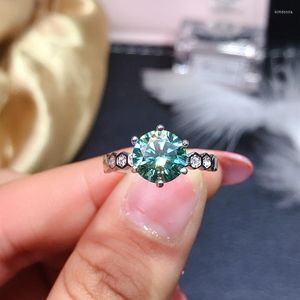 Anéis de casamento simples Maldivas modernas de 2 quilates Solitaire Abertura para mulheres brilharem Blue-Green Stone Inlay Fashion Jewelry Party Gift