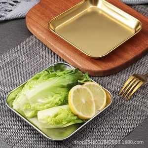 Plates Thickened BBQ Square 304 Stainless Steel Plate Korean Style Gold Commercial Flat Bottom Dish Grilled Dishes