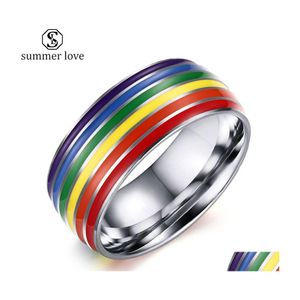 Band Rings Stainless Steel Rainbow Ring For Women Men Colorf Cross Stripe Gay As Valentines Day Fashion Jewelry Giftz Drop Delivery Dhfr4