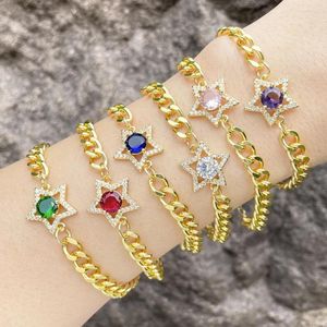 Charm Armbänder 5pcs Trendy Luxus kubanische Linkkette Chunky Armband für Frauen farbenfrohe Zirkonstern Herz für Frauen