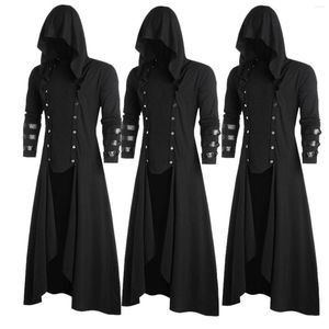 Men's Hoodies Mens Faux Leather Insert Button Up Low Gothic Hoodie Coat Outwear Winter Jacket Chaquetas Hombre #c