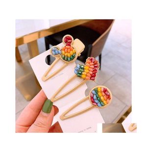 Hair Clips Barrettes Fashion Jewelry Cute Cartoon Rainbow Beads Heart Clip Barrette Women Girls Hairpin Drop Delivery Hairjewelry Dh1F4