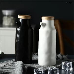 Garrafas de armazenamento criativo preto branco cerâmica garrafa de vinagre de vinagre de vinagre tempere os utensílios de cozinha shaker shaker porcelana