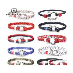 Catena a maglie Moda Bracciale in acciaio inossidabile Stile marina Corda intrecciata Fibbie Bracciali di sopravvivenza per uomo Donna Gioielli con ciondoli Regalo Who Dh7Ck