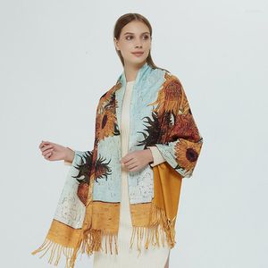 Lenços pashmina cashmere mistura bufanda borla de girassol shawl shawl feminino impressão hijabs silenciador de silenciador vintage shawls