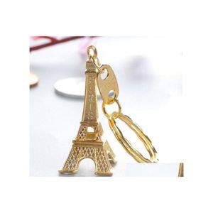 Bomboniera Portachiavi Torre Eiffel Timbrato Parigi Francia Nastro d'oro Portachiavi in bronzo Regali Natale Moda Novità Gadget Regalo Lxl92 Dh7Yr