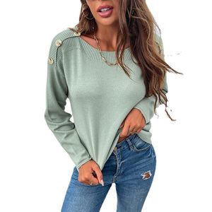 Women's Sweaters Women Gold Button Long Sleeve Knitted Sweater Casual Autumn Thicken OL Workwear Pullover Knitwear Tops WDC8874