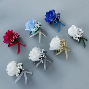 Decorative Flowers Men Party Decor Handmade Women Boutonniere Wedding Brooch Corsage