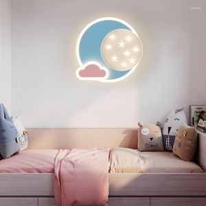Lâmpada de parede Luz LED moderna para crianças Lâmpadas de decoração de quarto AC220V menino menina azul rosa quarto de cama ao lado