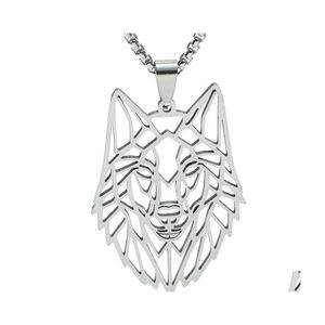 Pendant Necklaces Stainless Steel Hollow Wolf Head Necklace Punk Charm Animal Torque Special Gift For Man Jewelry Fashion Drop Deliv Dhhdo