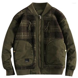 Mäns jackor Cashmere Splice Men's Contrast Baseball Military Green Cargo Cotton Coats Loose Casual Jacket Top