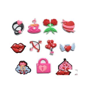 Shoe Parts Accessories Love Cartoon Croc Charms Hole Garden Flower Pvc Shoecharms Buckle Soft Rubber Bracelet Wristband Decoration Dh7Rw