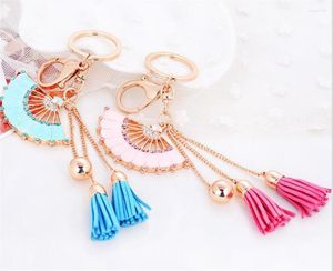 Keychains Fan Shap -Shaphain Chain Longa Correia Taxada Tassel Tecla de Anel Ring Solder Chavendilhas de Charm Saco de Pingente B887