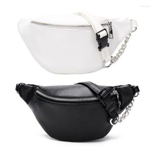 Midjesäckar Fashion Läder Fanny Pack Bröstväska Telefonväska med metallkedja för Wome E74B