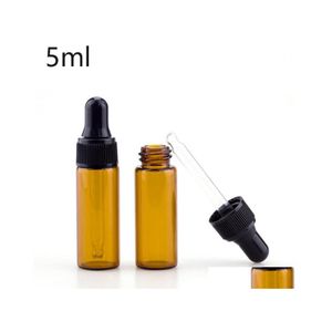 Förpackningsflaskor 5 ml Amber Glass Essential Oil Droper Mini tomt öga per kosmetisk vätskeprovbehållare DHS 1500 st/Lot Drop Deliv Dhha8