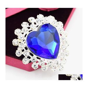 Pins Brooches Sier Tone Big Blue Heart Sapphire Brooch Women Luxury Party Dress Jewelry Pin Special Gift For Girlfriend Top Quality Dhnm8