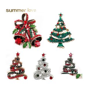 Pins Brooches Crystal Christmas Tree Bowknot Gift For The Year Fl Colorfl Rhinestone Bell Heart Scarf Clip Brooch Pins Drop Deliver Otzja