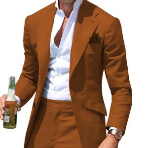 Abiti da uomo Blazer Colletto da uomo Slim Fit con dentellatura Verde Giacche da uomo Pantaloni 2 pezzi Formale causale Business Wedding Groom Wear 230130