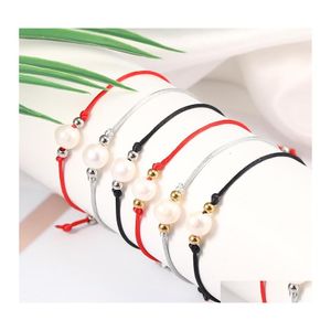 Charm Bracelets Handmade Polyest Thread Woven Pearl Friendship Braided String Jewelry With Card Stainless Steel Bead Pendant For Wom Otrkp