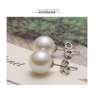 Stud Big Size Pearl 121M Button Freshwater White 925 Sterling Sier Simple Studs Earrings Women Beauty Jewelry 630 Q2 Drop Delivery Dhnkz