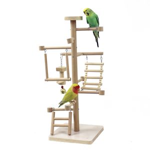 Other Bird Supplies Wood Parrot Playground Play Stand Perch With Swing Ladders Bite Toys Parakeet Cockatiel Lovebirds Finches 230130
