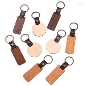 Keychains 8st Leather Wood Keychain Beech Key Ring Keyring