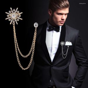 Brosches Korean High-End Rhinestone Star Brosch Crystal Tassel Chain Corsage Suit Coat Badge Lapel Pin For Men Women Clothing Accessories