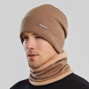 Basker 2st vinter stickad halsduk beanie cap set för män kvinnor fast färg varm skalle unisex utomhus sport vindtät nack varmare