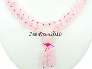 Strand Natural Rose Qua-rtz 8mm Gems Stone Buddhist 108 Beads Prayer Mala Knot Necklace Multi-Purpose 5Strands/Pack