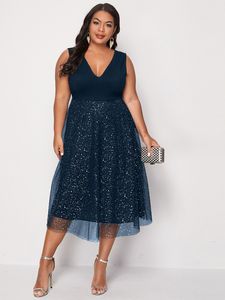 Artı boyutu elbise boyutu 4xl elbise kadınlar için mavi zarif midi kıvrımlı şifon giyim yaz sonbahar bayanlar kokteyl akşam partisi 230130