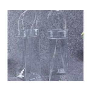 Secchielli per il ghiaccio e refrigeratori Sacchetto di plastica Bottiglia singola Raffreddatore di vino Pvc Birra Gel Trasparente Sacchetti trasparenti con manico Bevanda Bere goccia Ottzs