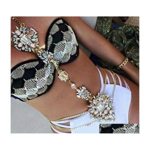 Belly Chains Bohamian Tribal Summer Beach Fashion Gold łańcuch Charm Sexy Body Crystal Rhinestone Flower Naszyjnik Kobiet Biżuteria 2196 T Dhtak