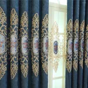 Curtain Slow Soul Europe Embroidered Luxury Curtains Cloth Voile For Bedroom Living Room Kitchen Window Bed Velvet Blue Coffee
